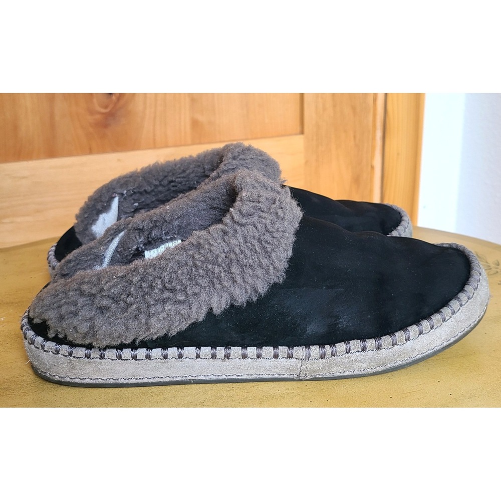 UGG‎ Wrin Cuffed EU 39 US 8 Black Gray Suede Shearling Slippers Cozy Minimalist